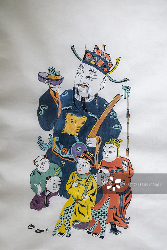 江苏省扬州博物馆“扬州木板年画展”：朝官五童子（旧版新印，扬州博物馆藏）图片素材