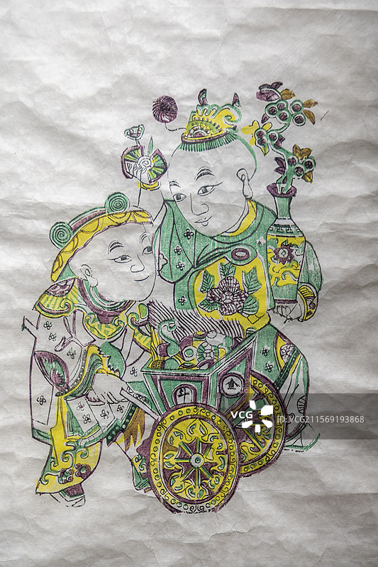 江苏省扬州博物馆“扬州木板年画展”：金斗门童（旧版新印，扬州博物馆藏）图片素材