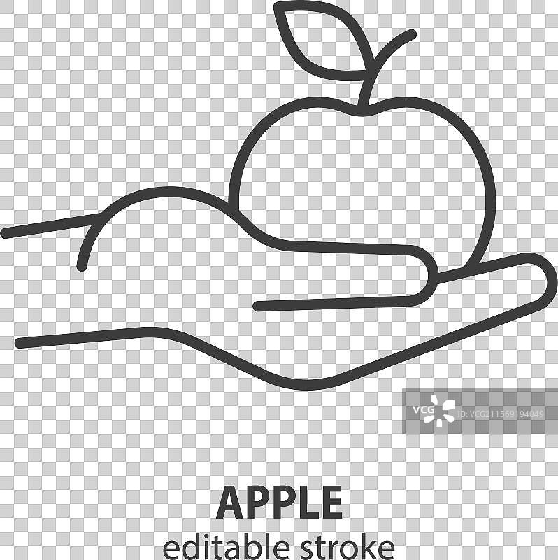 手中拿着苹果的线条图标，水果符号，可编辑图片素材