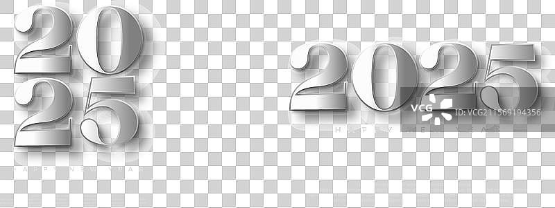 2025年新年与金属银色的3D数字图片素材