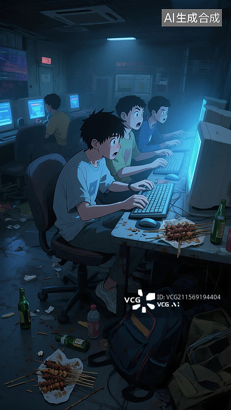 【AI数字艺术】网瘾少年在网吧图片素材
