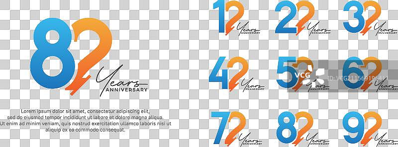 蓝色和橙色的周年纪念标志风格组合图片素材