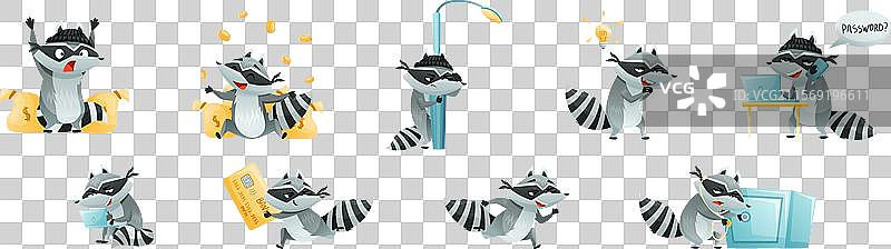 戴着面具的条纹尾浣熊盗贼图片素材