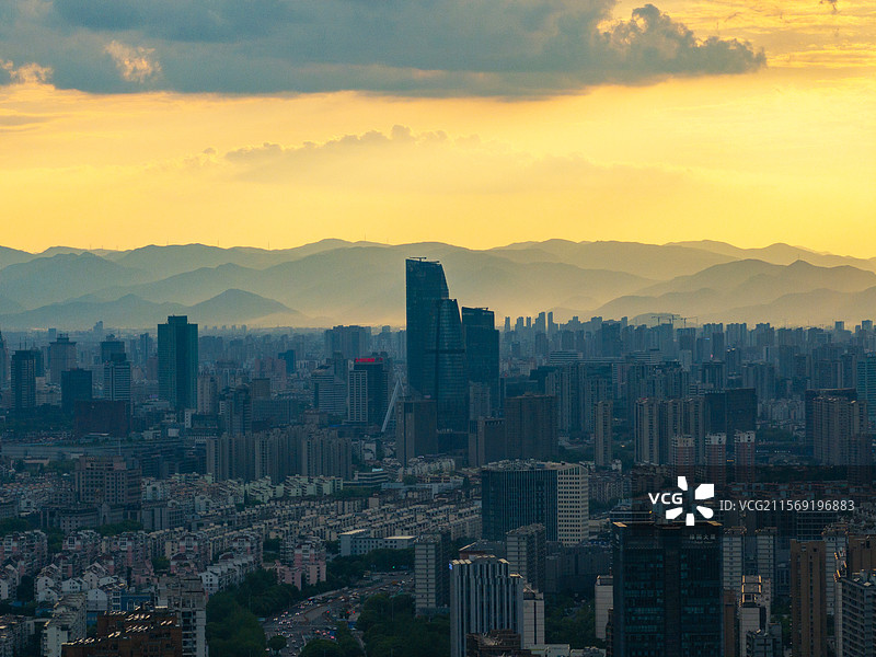 宁波东部新城城市天际线航拍图片素材