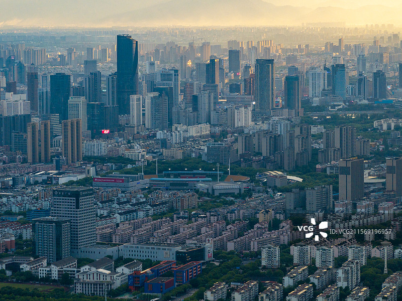 宁波东部新城城市天际线航拍图片素材