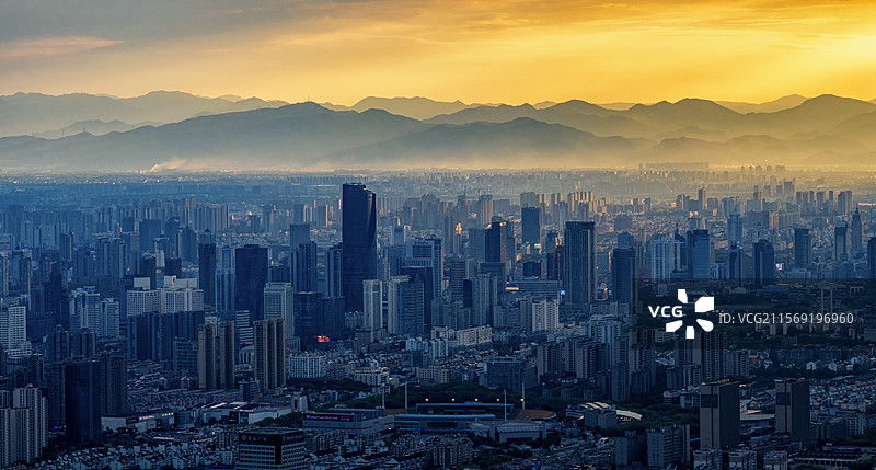 宁波东部新城城市天际线航拍图片素材