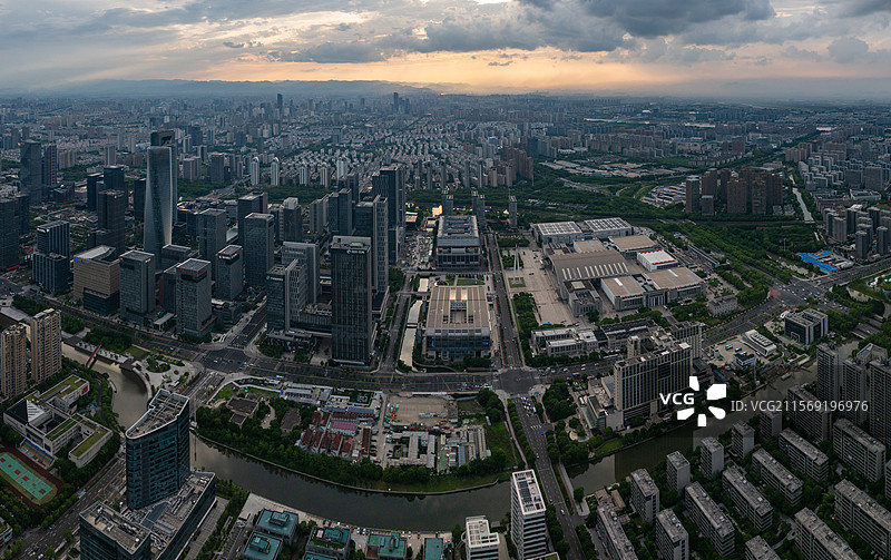 宁波东部新城城市天际线航拍图片素材