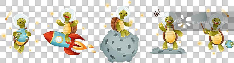 搞笑的乌龟角色探索外太空图片素材