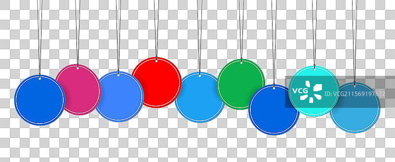 白色背景上悬挂的彩色纸标签图片素材