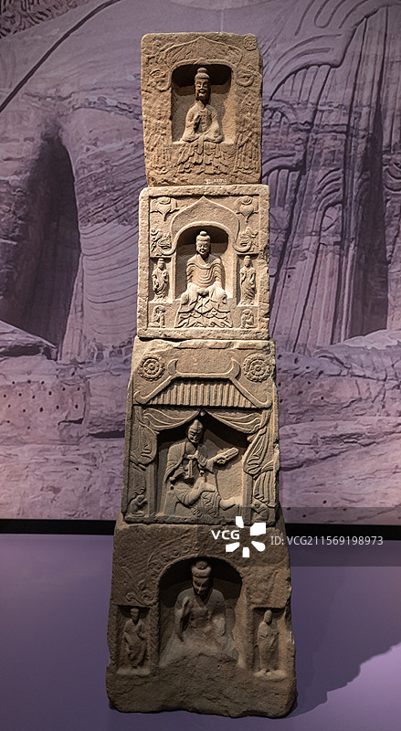 山西沁县南涅水石刻博物馆藏北朝四面石龛佛造像塔图片素材