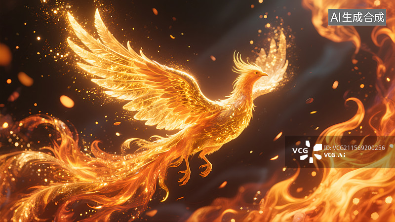 【AI数字艺术】光芒四射的凤凰涅槃图片素材