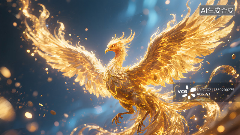 【AI数字艺术】光芒四射的凤凰涅槃图片素材