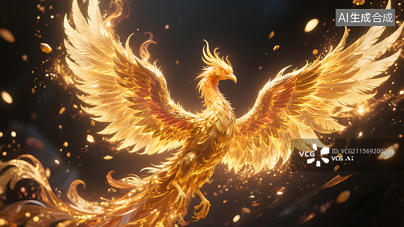 【AI数字艺术】光芒四射的凤凰涅槃图片素材