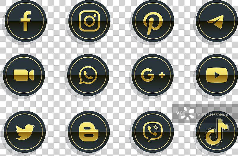 一组金色圆圈流行社交媒体图标图片素材