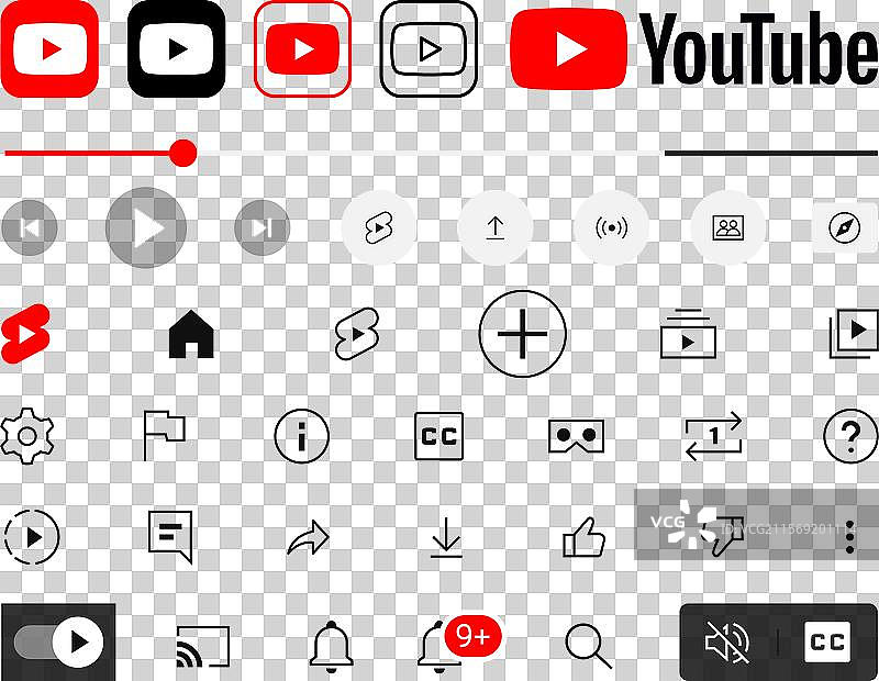YouTube 移动应用界面图标集图片素材