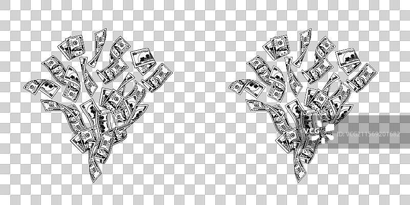 飞散的美元钞票组成的金钱构图图片素材