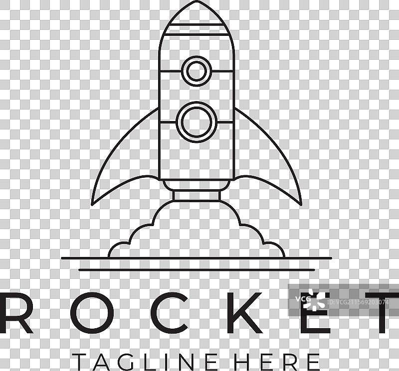 火箭线条艺术标志极简设计图片素材