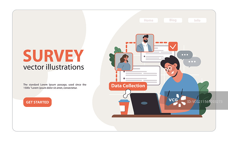 公众舆论调查数据网页横幅或着陆页图片素材