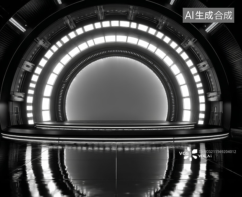 【AI数字艺术】科幻舱室冷色调科技场景图片素材