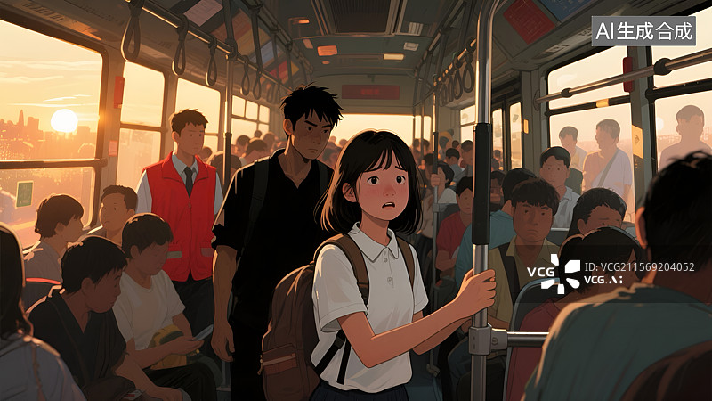 【AI数字艺术】危机来临 |公交车上预防性骚扰图片素材