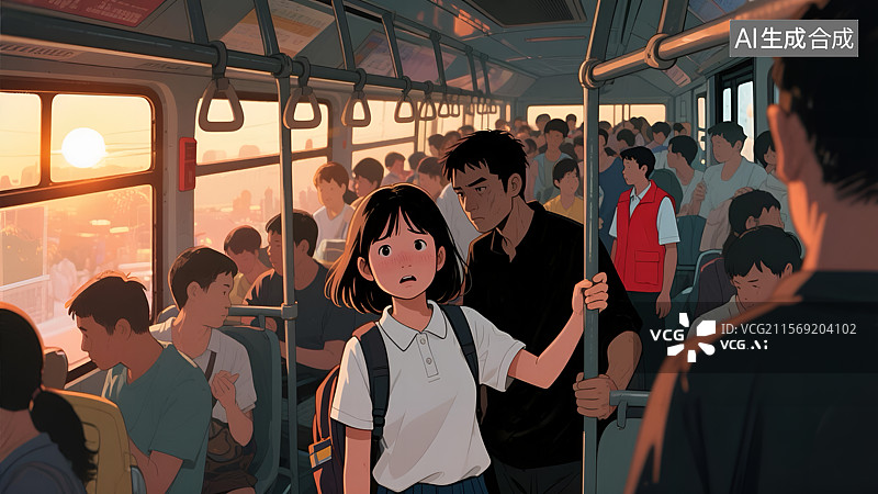 【AI数字艺术】危机来临 |公交车上预防性骚扰图片素材