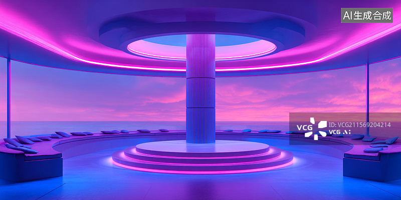 【AI数字艺术】展厅粉光感未来展示场景图片素材