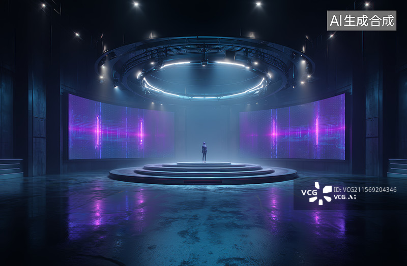 【AI数字艺术】展厅冷光感科技场景图片素材