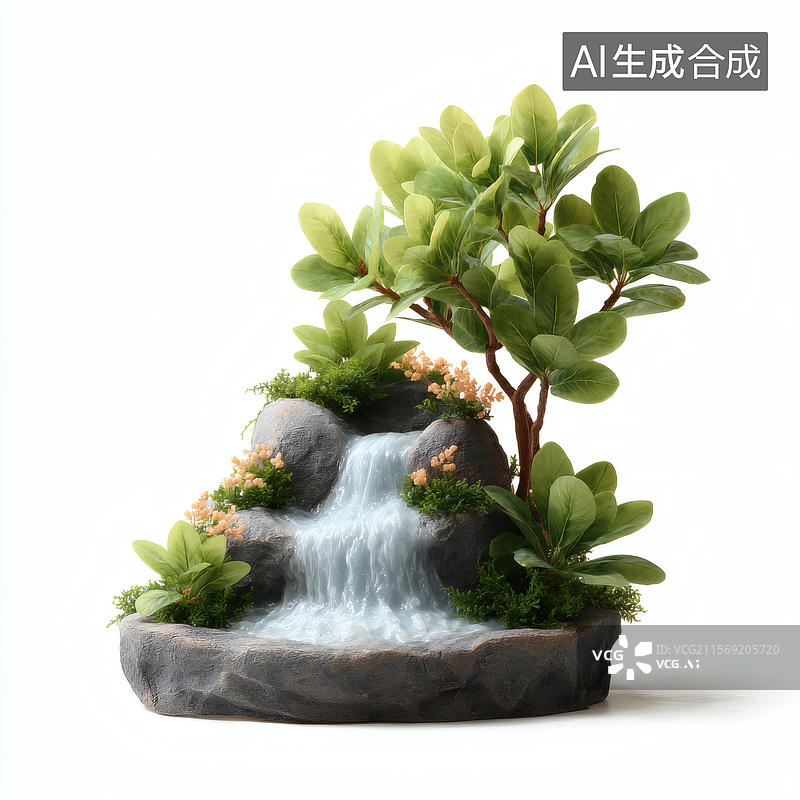 【AI数字艺术】微型瀑布景观装饰图片素材