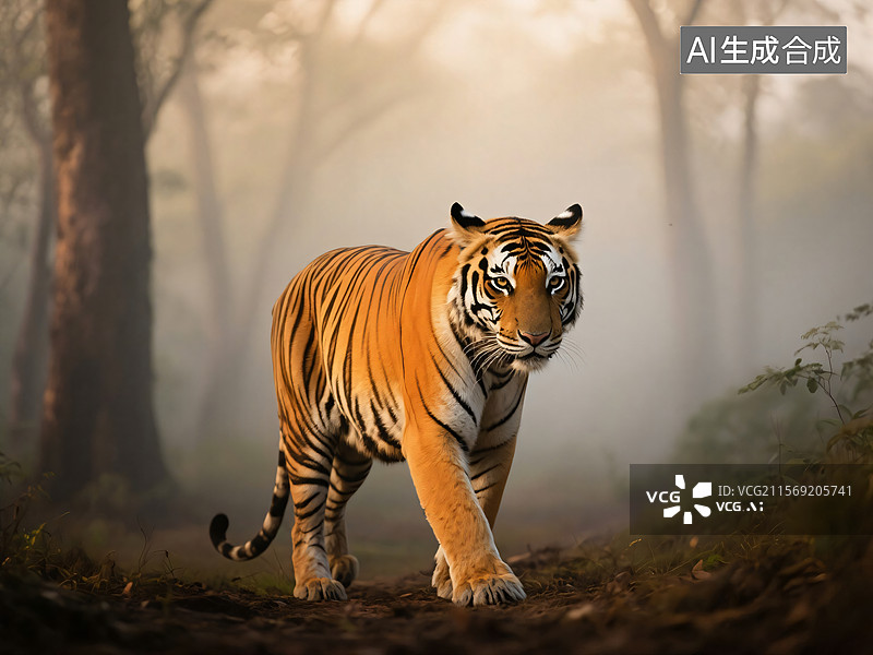 【AI数字艺术】梦幻森林中的金虎漫步图片素材