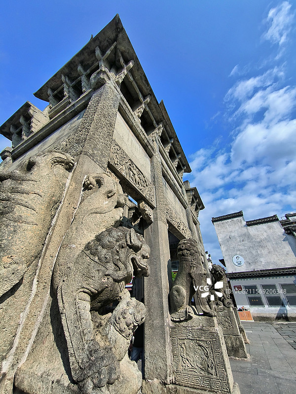 安徽省黄山市徽州古城许国石坊大学士牌坊八脚牌楼图片素材