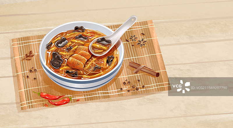 河南特色美食-胡辣汤 插画图片素材