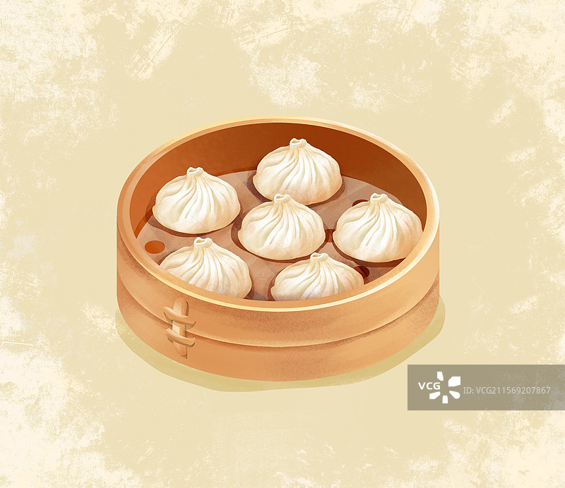 河南特色美食-开封灌汤小笼包 插画图片素材
