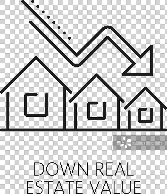 经济危机线条图标房地产价值下降图片素材