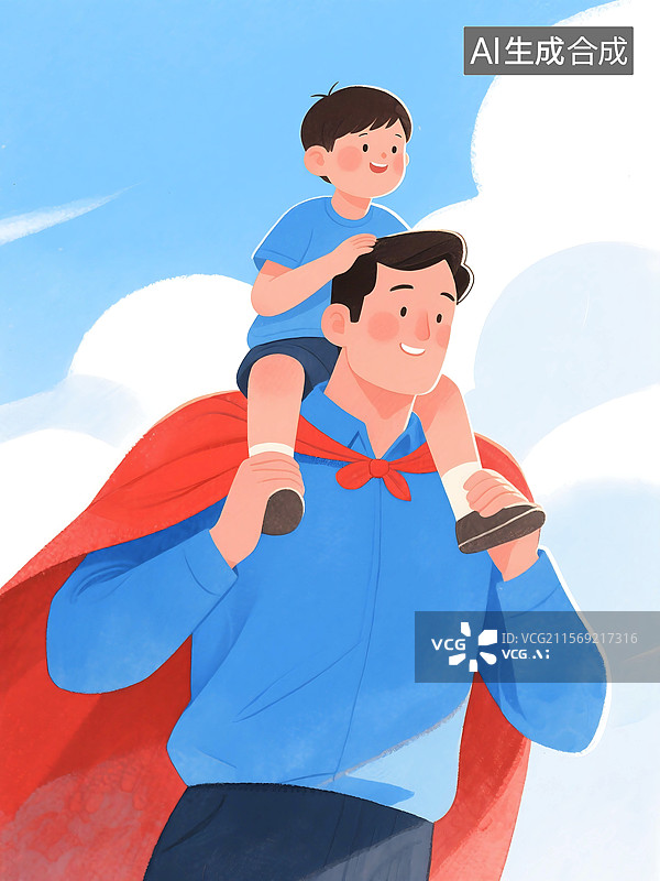 【AI数字艺术】父亲节儿童节超人爸爸父爱守护孩子玩乐图片素材