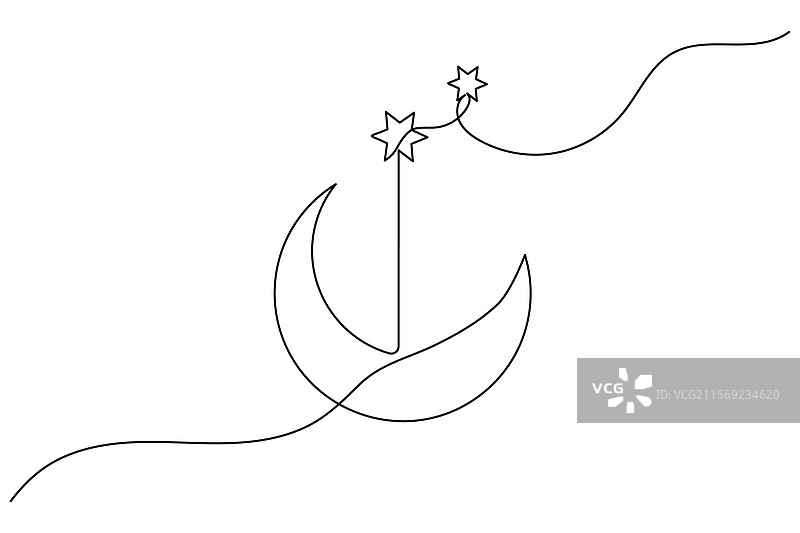 月亮的连续一笔画图片素材