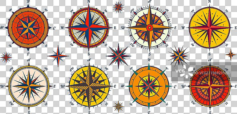 复古海洋风玫瑰航海图，色彩丰富图片素材