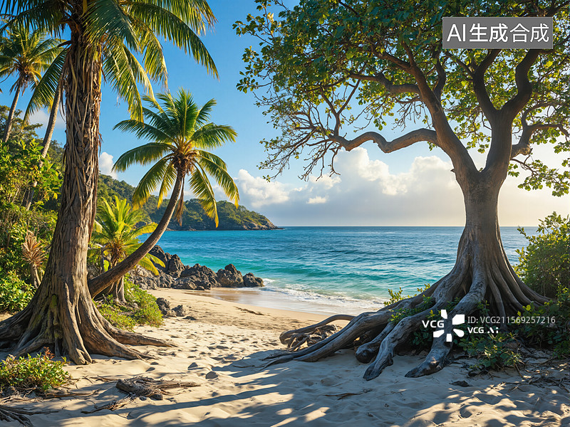 【AI数字艺术】热带海滩风光图片素材