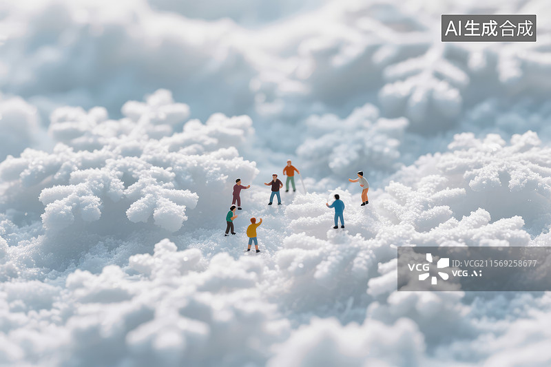 【AI数字艺术】雪地上的微型人物图片素材