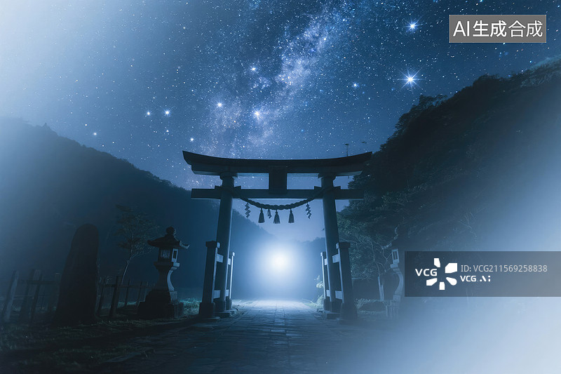 【AI数字艺术】星空下的神门图片素材