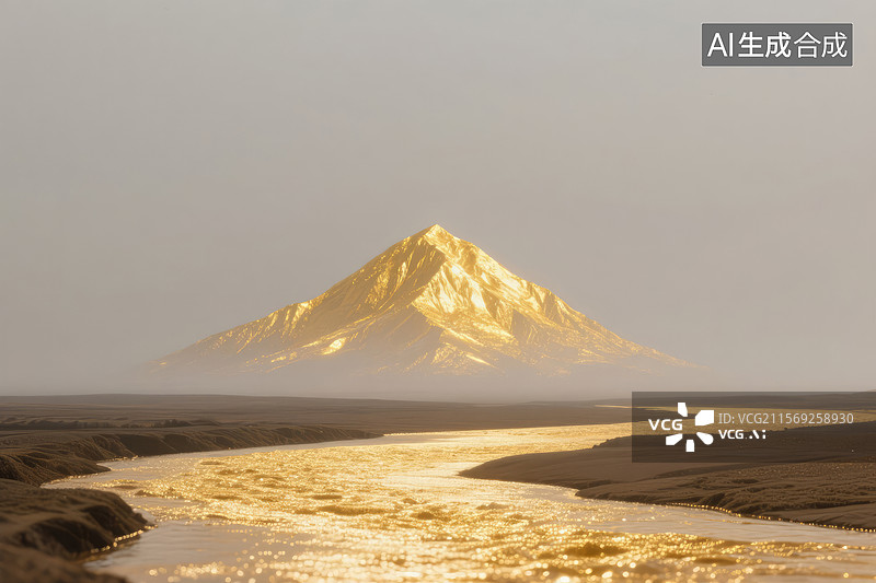 【AI数字艺术】金光闪闪的山峰图片素材