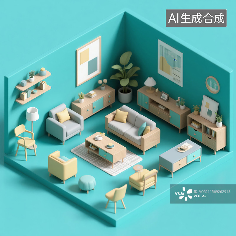 【AI数字艺术】现代客厅家具布局图片素材