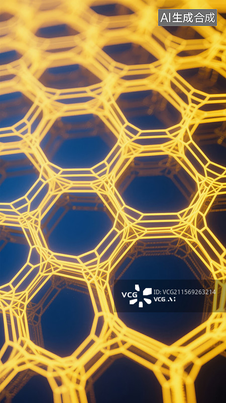 【AI数字艺术】石墨烯结构的六边形网格图片素材
