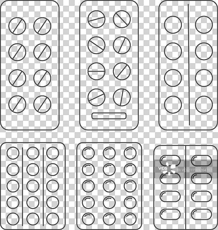 一组线性药片泡罩包装图标图片素材