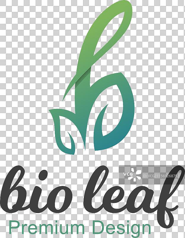 绿色字母B与生物叶子图标的美感图片素材