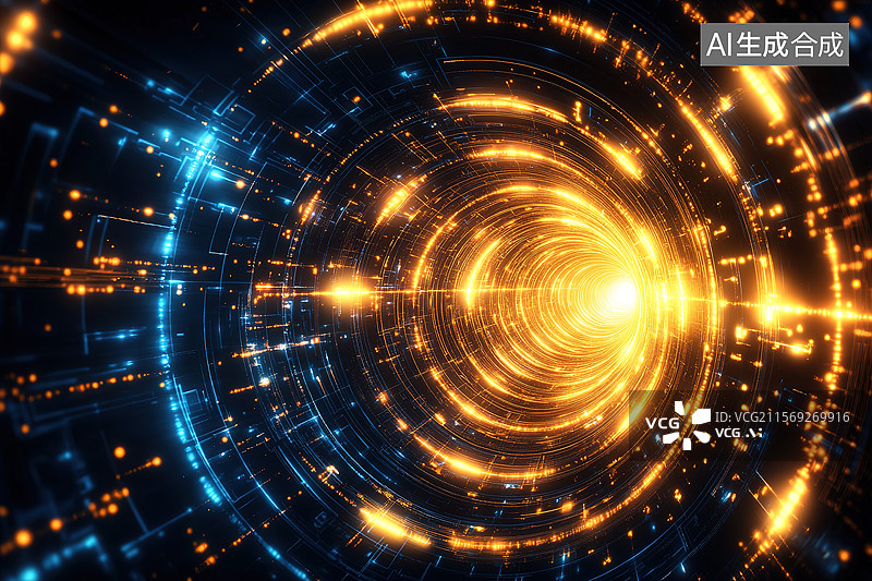 【AI数字艺术】太空科技风格发光圆环全息图抽象背景图片素材