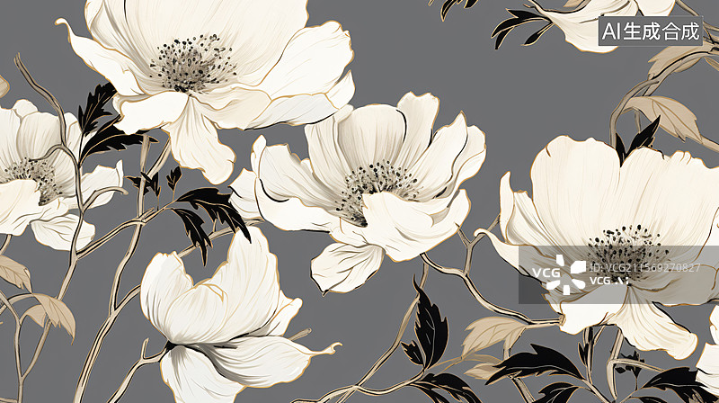 【AI数字艺术】米白花卉黑金配美图图片素材