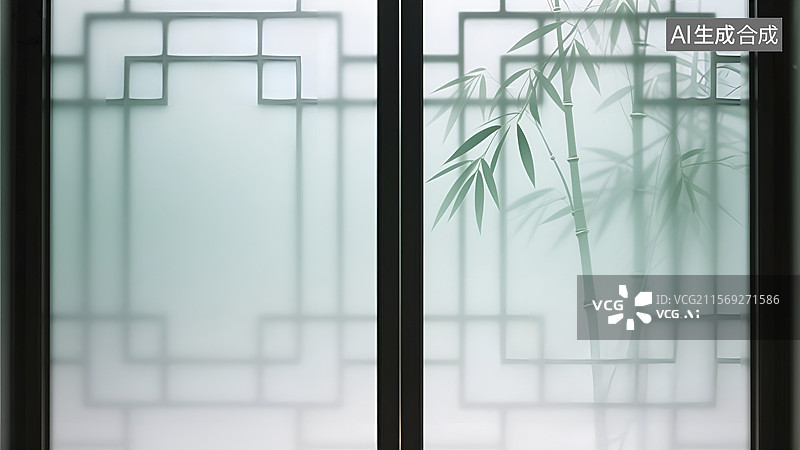 【AI数字艺术】中国风窗户与竹叶背景图片素材