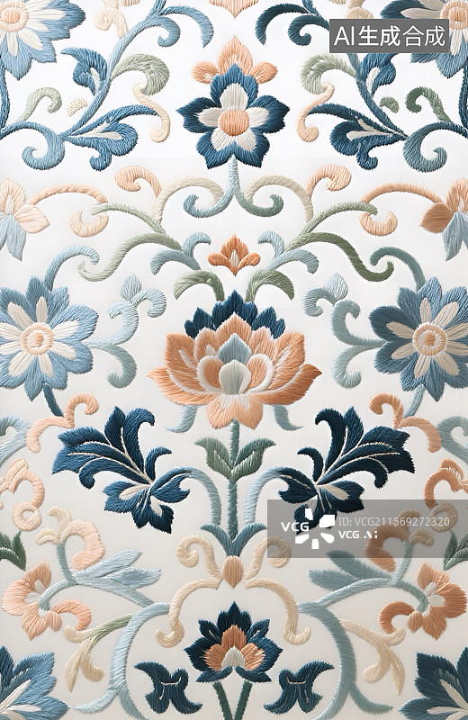 【AI数字艺术】中式刺绣风格的茶巾图案设计图片素材