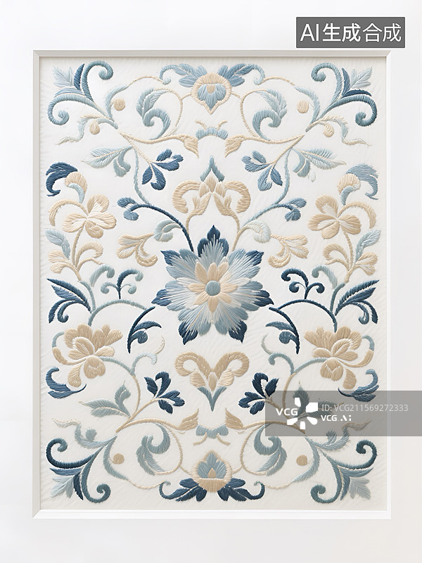 【AI数字艺术】中式刺绣风格的茶巾图案设计图片素材