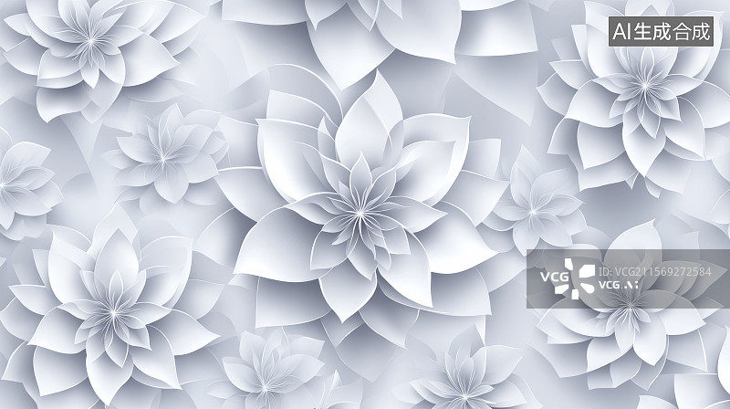 【AI数字艺术】白色立体纸雕花卉装饰图图片素材